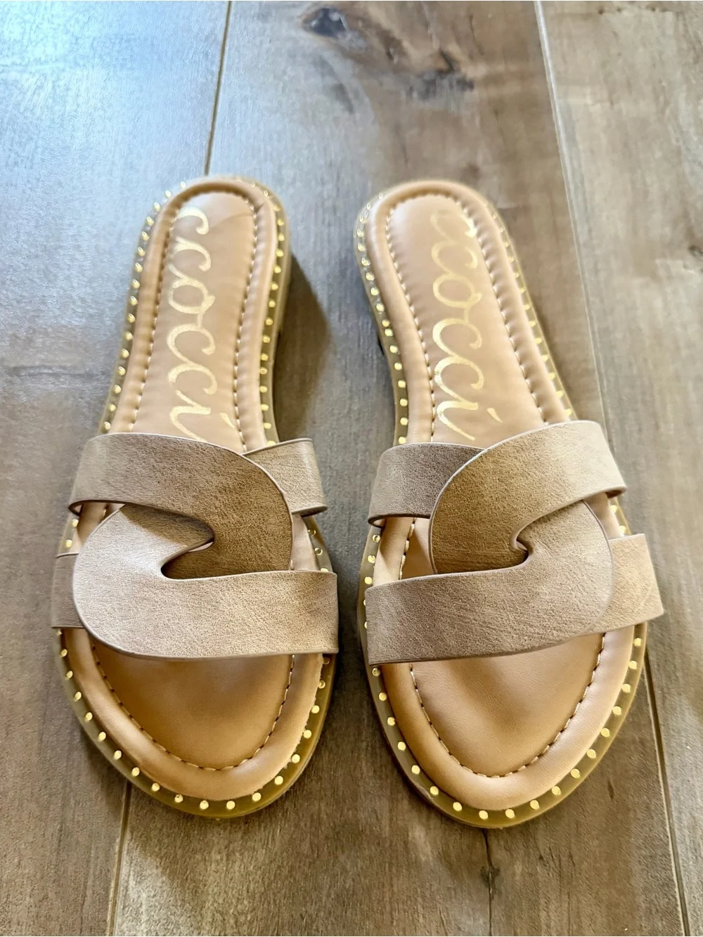 CCOCCI Taupe Twist Slide Sandals,